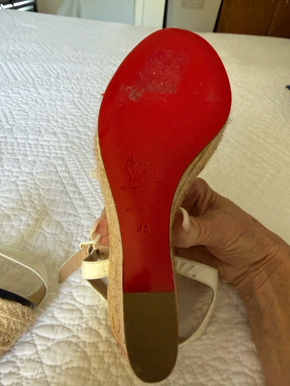 Christian Louboutin White Leather and Leopard Espadrille Wedge Sandals - Picture 9 of 9